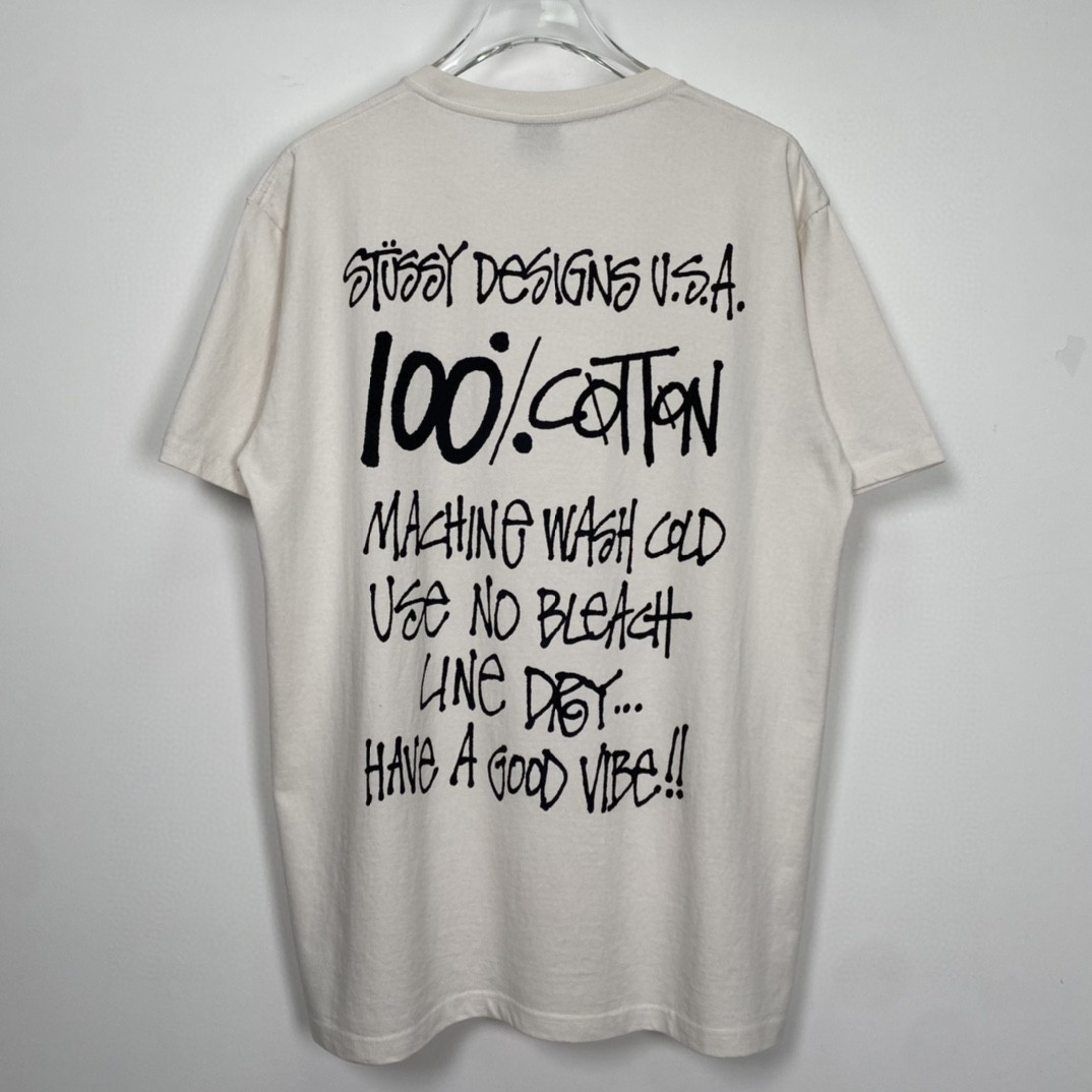 Stussy FW22 Pigment Dyed Tee 字母印花 白色 短袖 圆领 套头 T 恤 夏季 男女同款 1904829