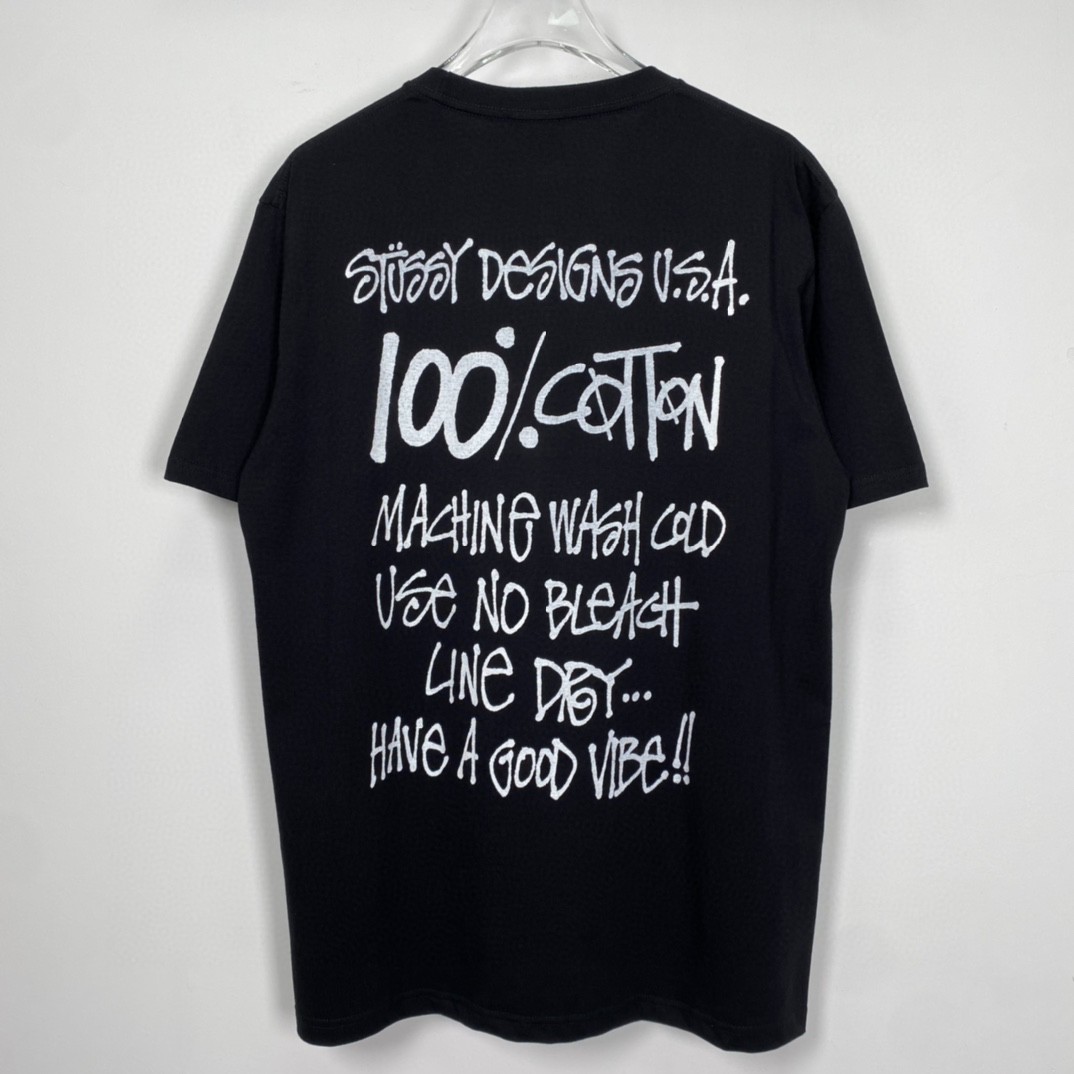 Stussy FW22 Pigment Dyed Tee 字母印花 黑色 短袖 圆领 套头 T 恤 夏季 男女同款 1904829