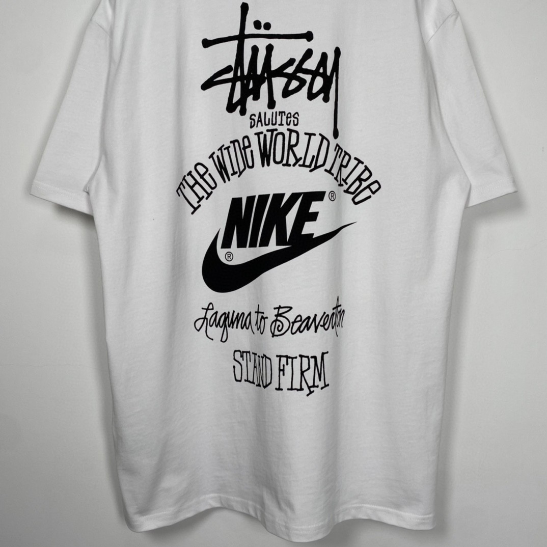 Nike stussy SS23经典字母图案印花 白色 短袖 圆领 套头 T 恤 夏季 男女同款 DV1775-100