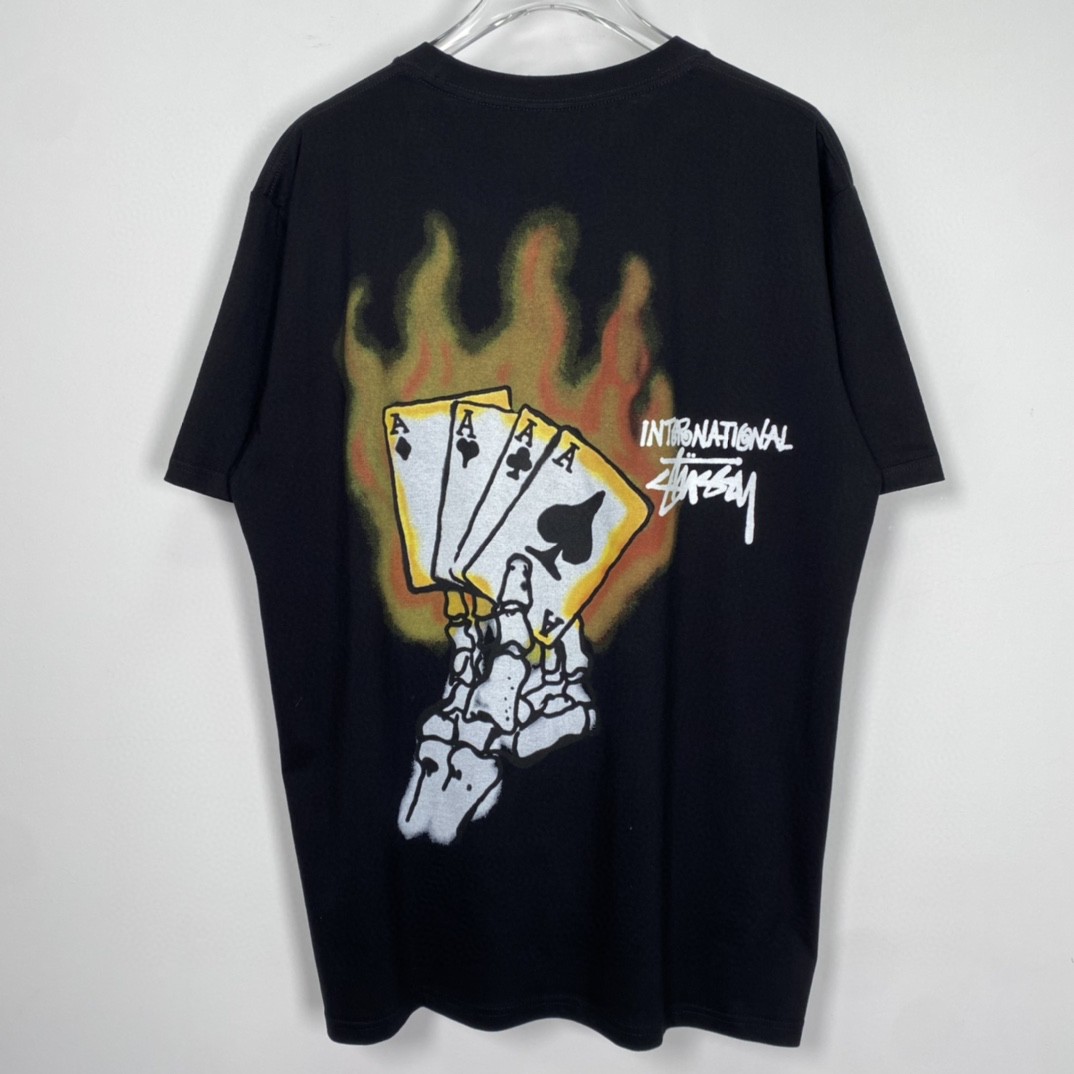 Stussy FW22 扑克染色 黑色 短袖 圆领 套头 T 恤 夏季 男女同款 1904857