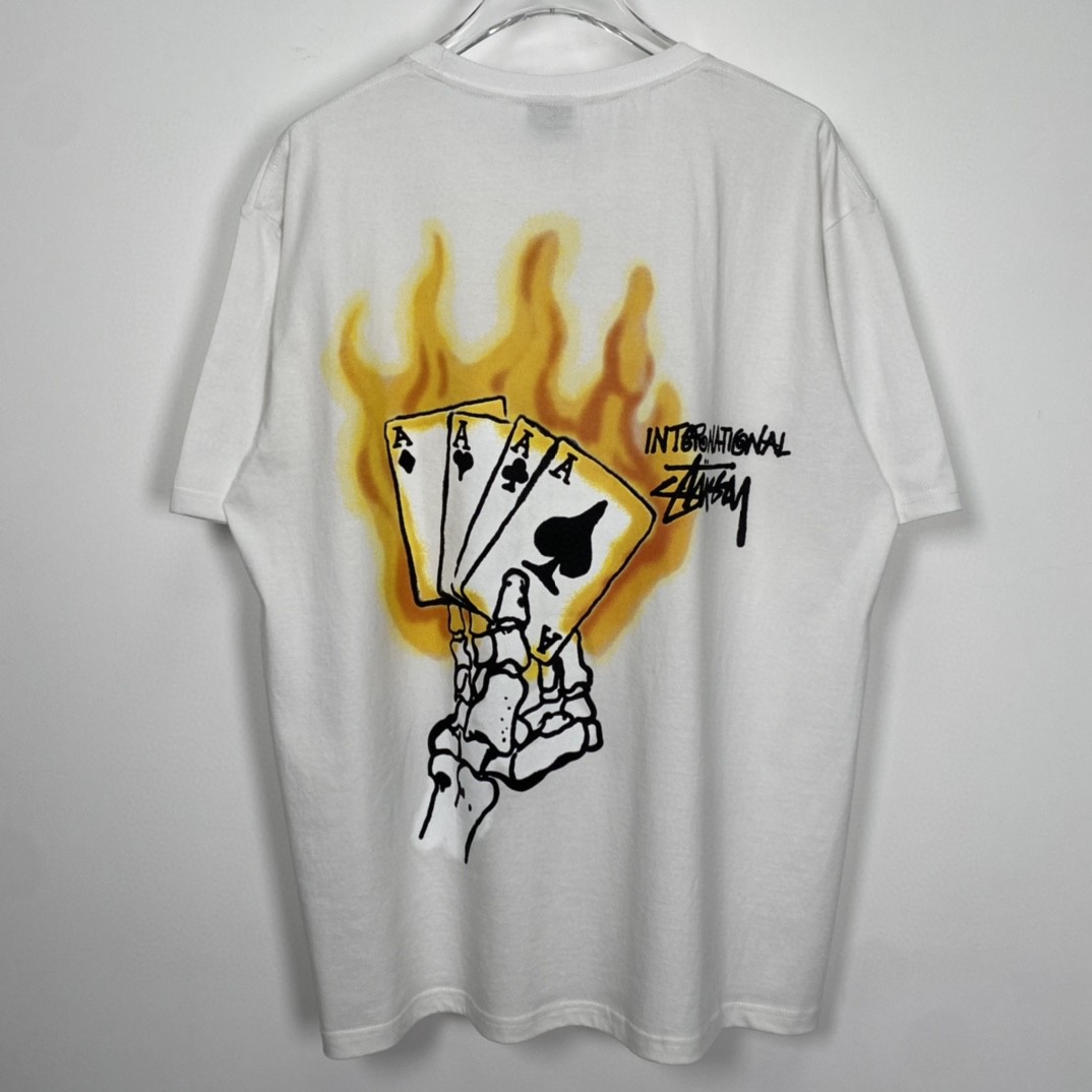 Stussy FW22 扑克染色 白色 短袖 圆领 套头 T 恤 夏季 男女同款 1904857