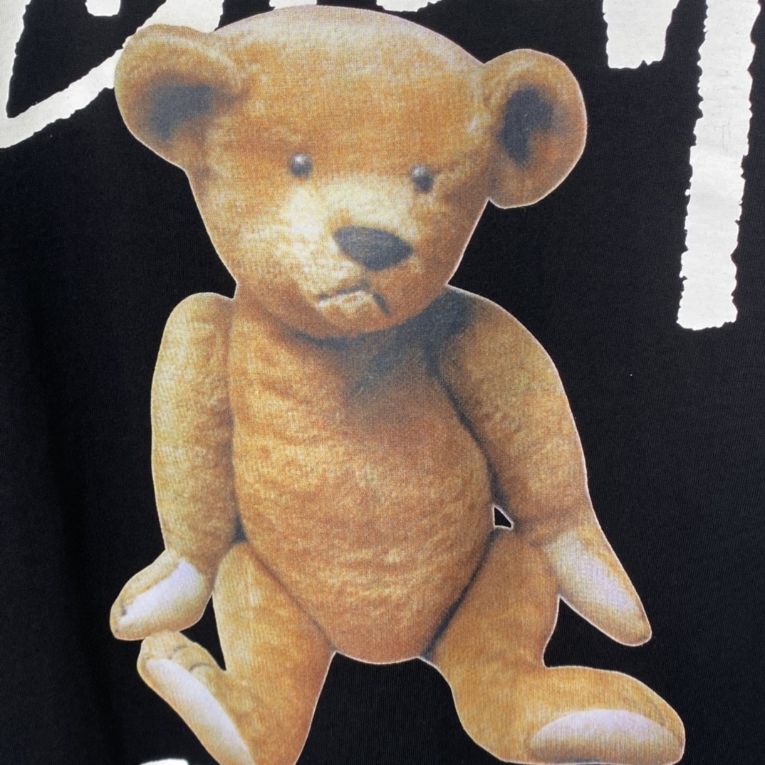 Stussy FW22 Built Tough Tee 草写 logo 小熊图案印花 黑色 短袖 圆领 套头 T 恤 夏季 男女同款 