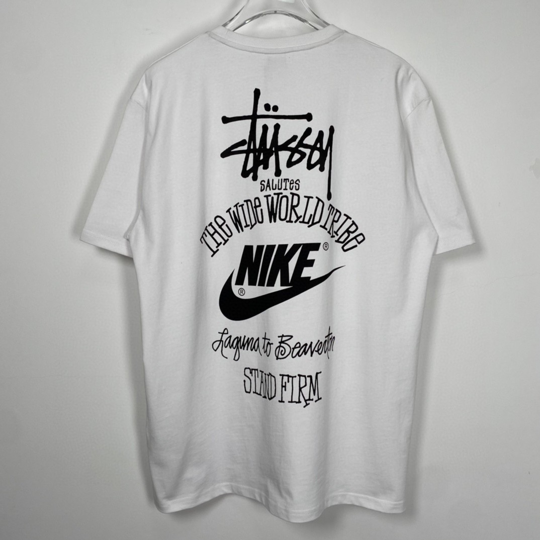 Nike stussy SS23经典字母图案印花 白色 短袖 圆领 套头 T 恤 夏季 男女同款 DV1775-100