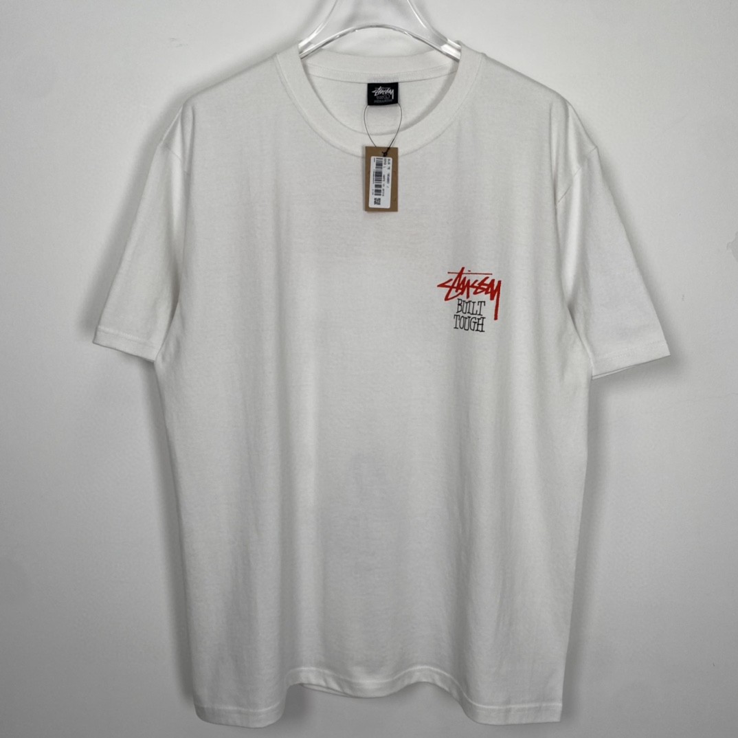 Stussy FW22 Built Tough Tee 草写 logo 小熊图案印花 白色 短袖 圆领 套头 T 恤 夏季 男女同款 
