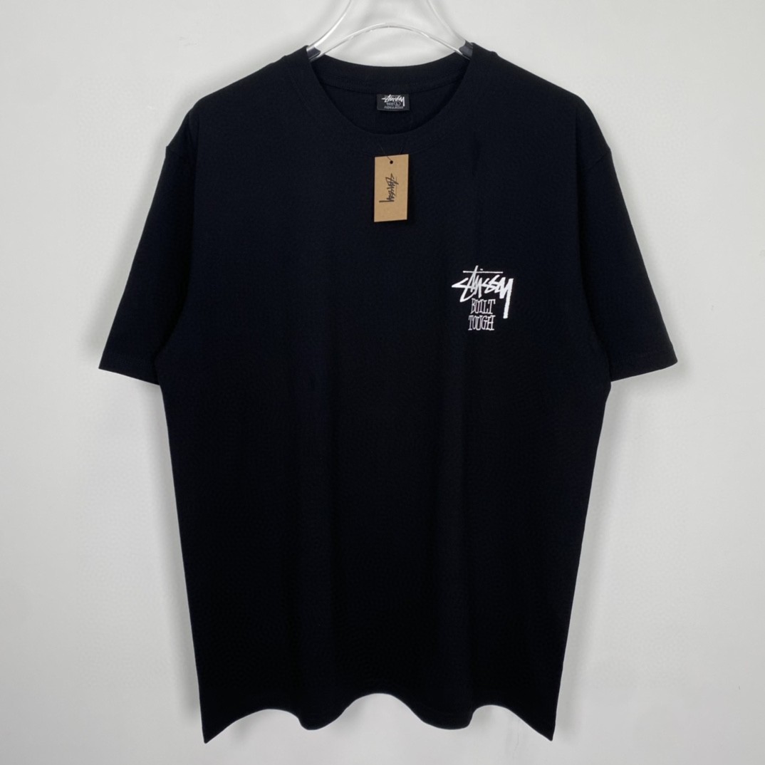 Stussy FW22 Built Tough Tee 草写 logo 小熊图案印花 黑色 短袖 圆领 套头 T 恤 夏季 男女同款 