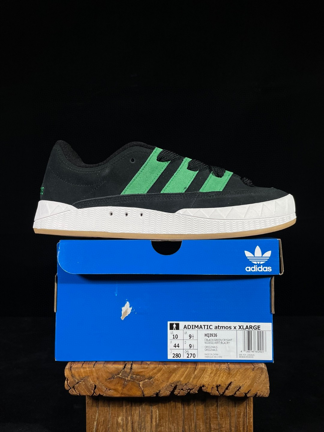 XLARGE Atmos adidas originals Adimatic 联名款 复古鲨鱼面包鞋 黑绿 低筒 鲨鱼鞋 板鞋 休闲鞋 运动鞋 HQ3936