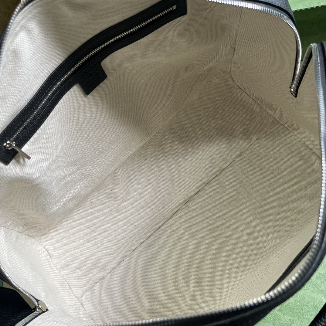 原厂皮 GUCCI 古驰 GG 印花压纹拉链 黑色 斜挎包 单肩包 手提包 旅行包 女款 725282-AABY7-1000