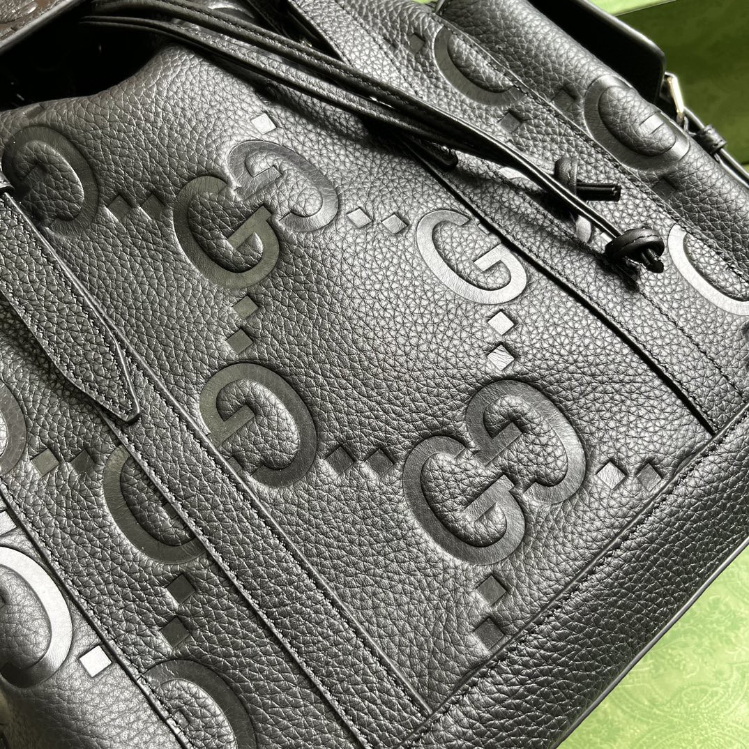 原厂皮 GUCCI 古驰 老花logo压纹大容量 黑色 书包 背包 双肩包 男女同款 625770-AABZF-1000