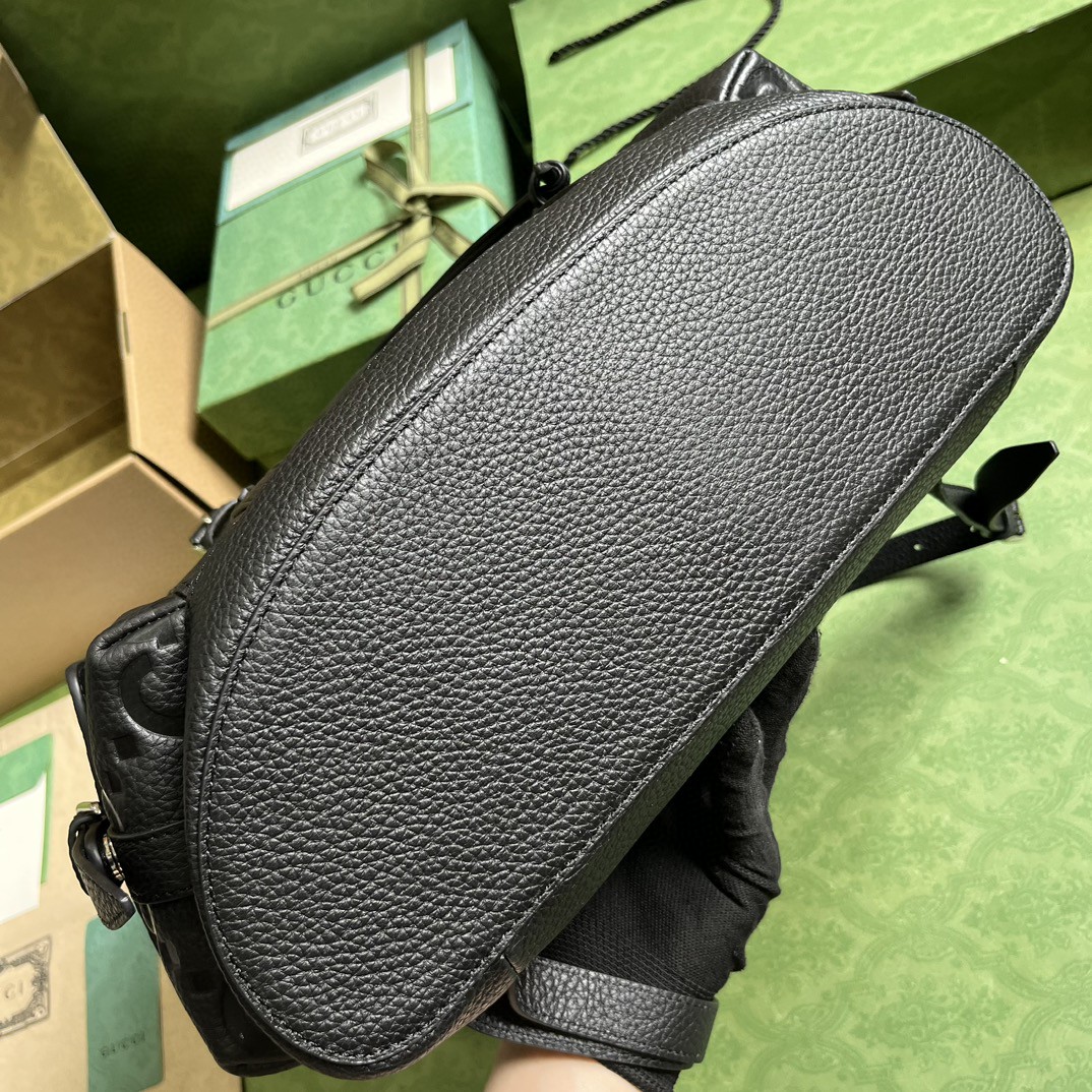 原厂皮 GUCCI 古驰 老花logo压纹大容量 黑色 书包 背包 双肩包 男女同款 625770-AABZF-1000