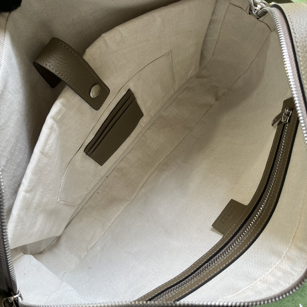 原厂皮 GUCCI 古驰 老花Logo压纹通勤拉链 灰色 公文包 手提包 单肩包 斜挎包 男款 