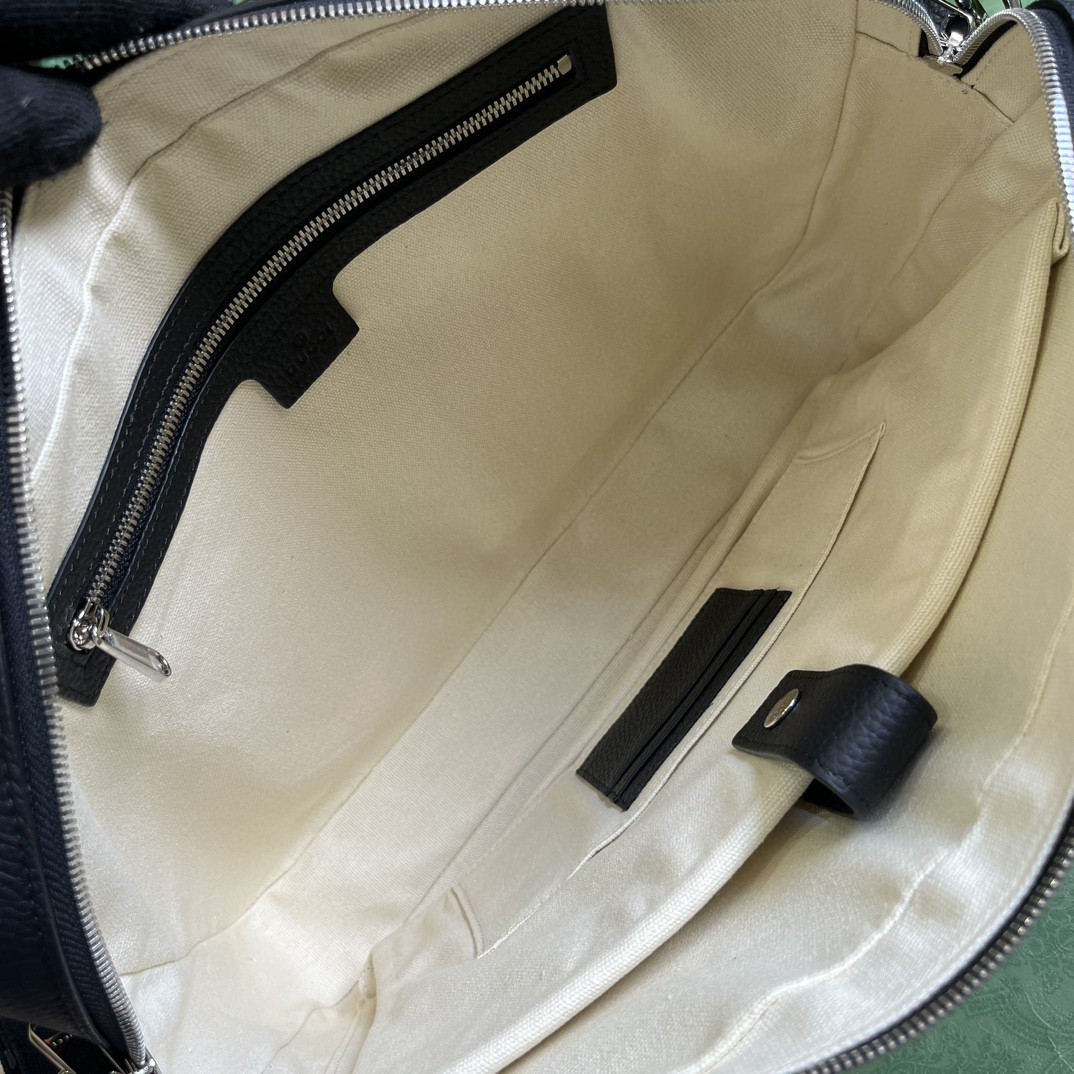 原厂皮 GUCCI 古驰 老花Logo压纹通勤拉链 黑色 公文包 手提包 单肩包 斜挎包 男款 658573-AABY7-1000