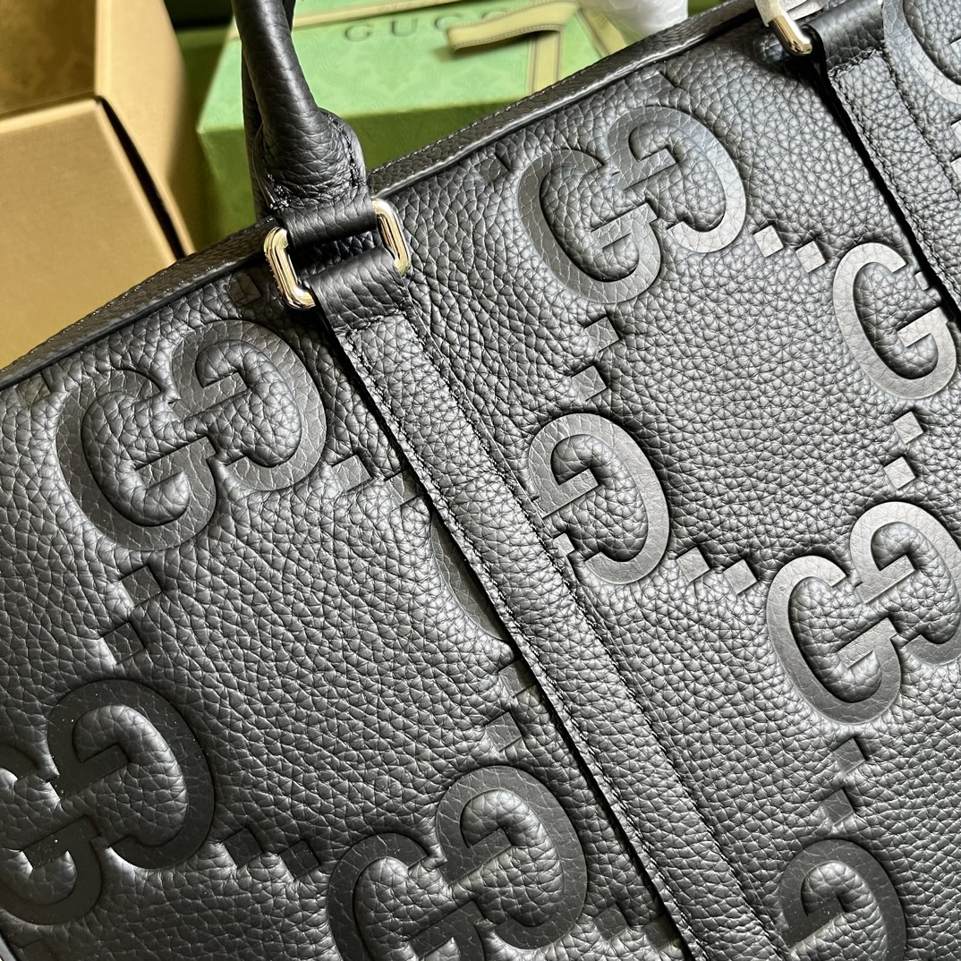 原厂皮 GUCCI 古驰 老花Logo压纹通勤拉链 黑色 公文包 手提包 单肩包 斜挎包 男款 658573-AABY7-1000
