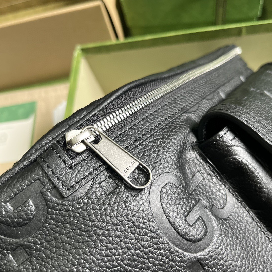 原厂皮 GUCCI 古驰 老花Logo压纹拉链 黑色 胸包 腰包 斜挎包 男女同款 645093-AABY7-1000