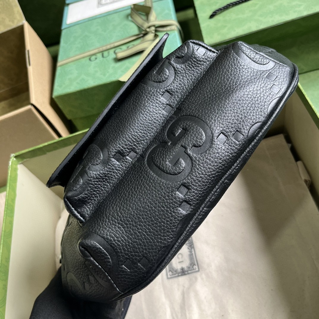 原厂皮 GUCCI 古驰 老花Logo压纹拉链 黑色 胸包 腰包 斜挎包 男女同款 645093-AABY7-1000