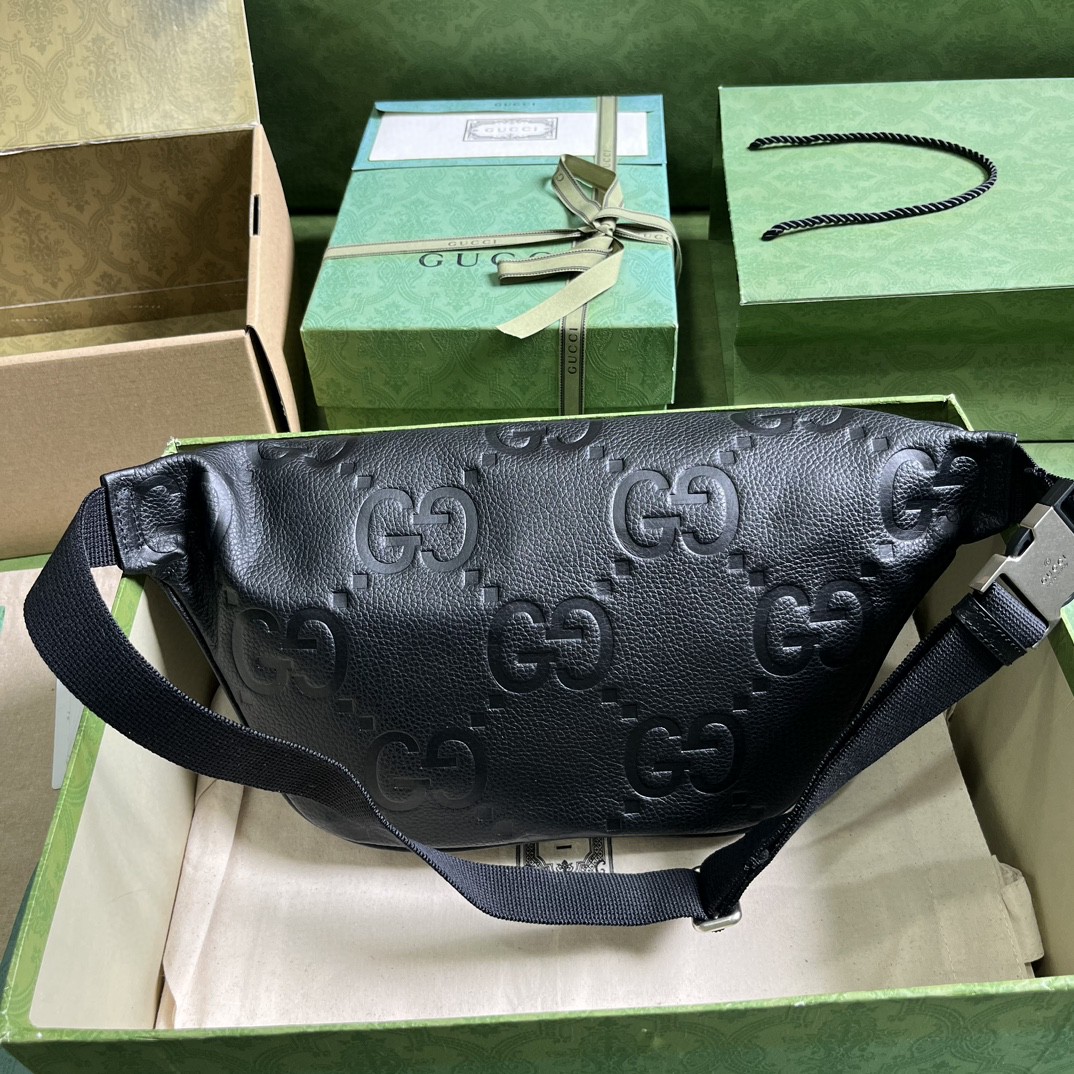原厂皮 GUCCI 古驰 老花Logo压纹拉链 黑色 胸包 腰包 斜挎包 男女同款 645093-AABY7-1000