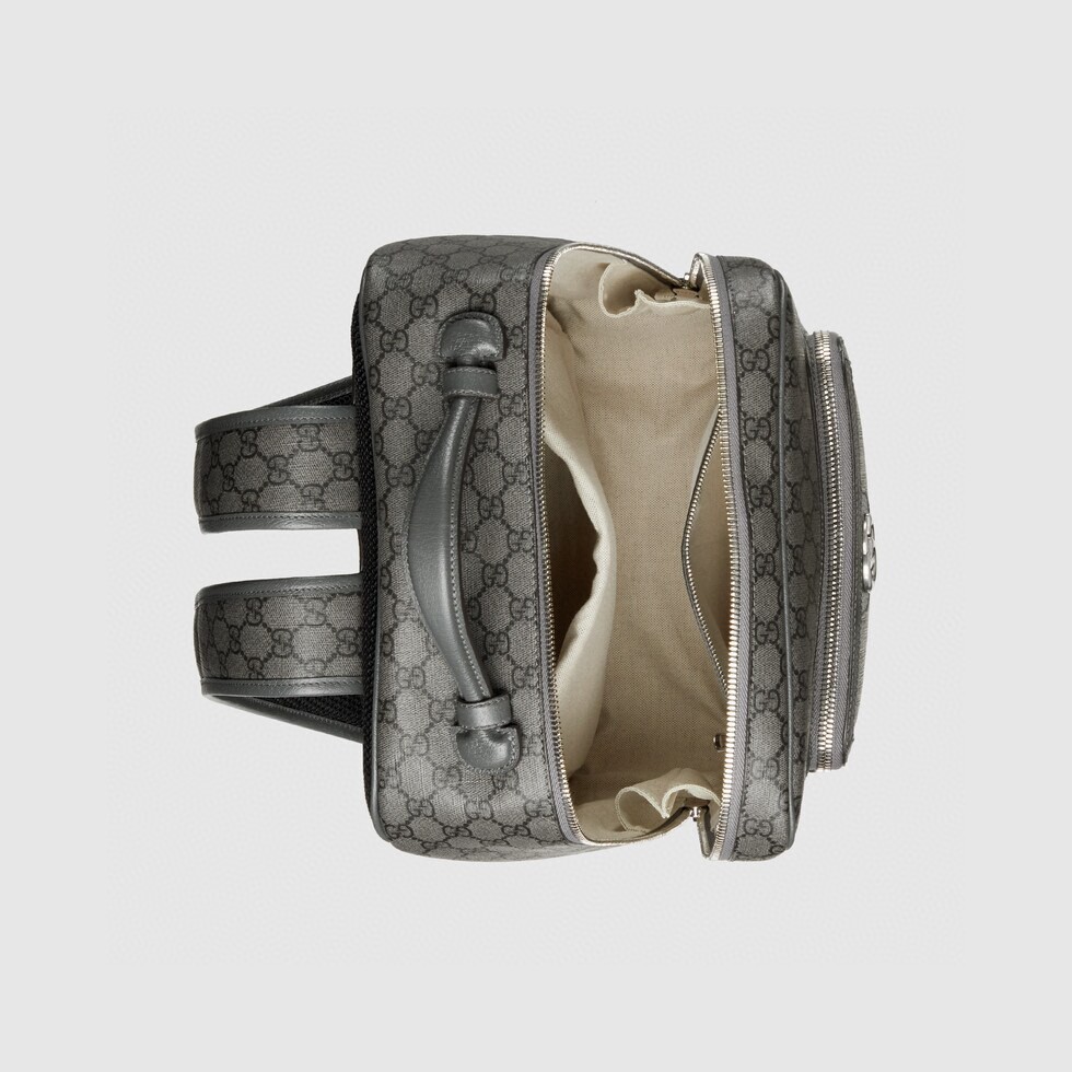 原厂皮 GUCCI 古驰 Ophidia 双G 徽标拉链开合帆布拼接 灰色 书包 背包 双肩包 男女同款 745718-FACCQ-1241
