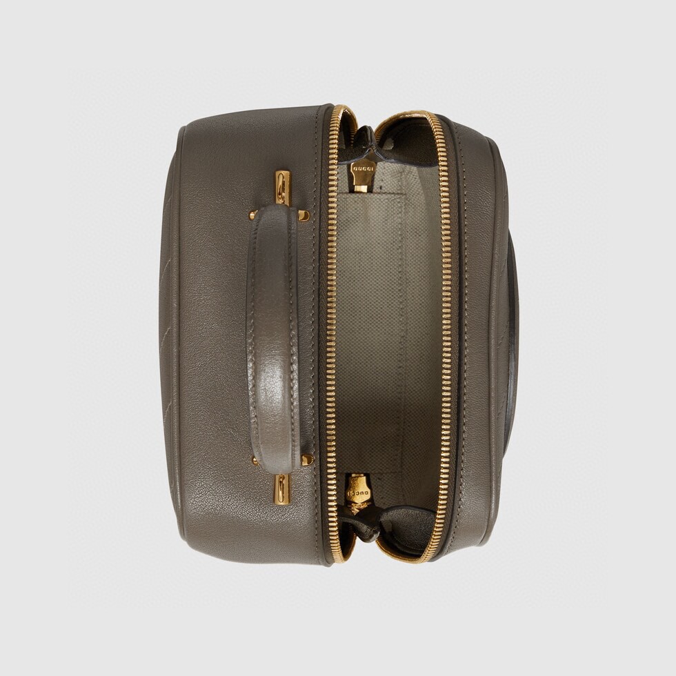 原厂皮 GUCCI 古驰 Blondie 饰圆形互扣式双G拉链 棕灰色 斜挎包 单肩包 手提包 女款 744434-1IV0G-2802