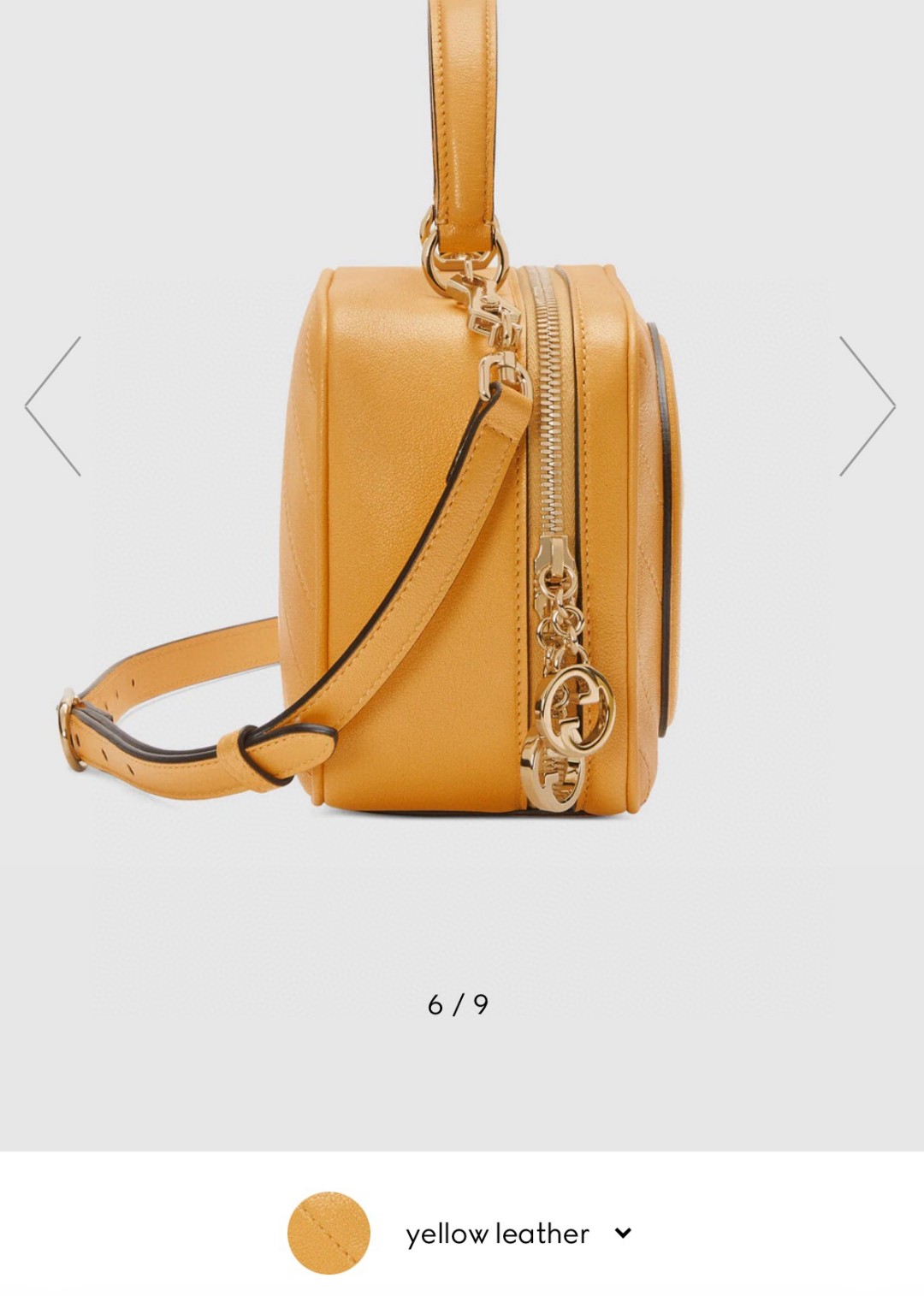 原厂皮 GUCCI 古驰 Blondie 饰圆形互扣式双G拉链 黄色 斜挎包 单肩包 手提包 女款 744434-1IV0G-7110