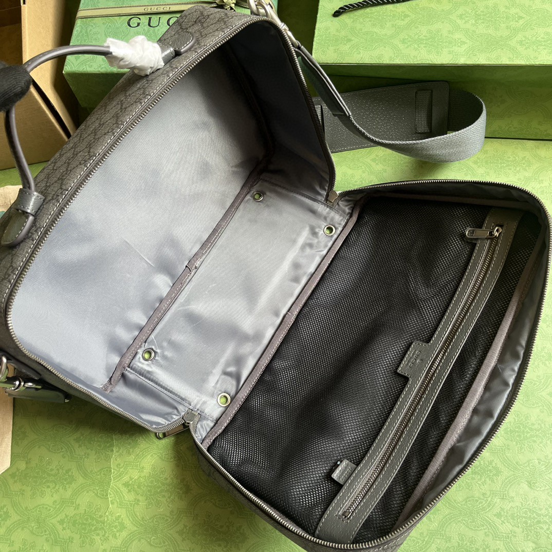 原厂皮 GUCCI 古驰 Ophidia 双G 徽标帆布拼接 可调节肩带拉链 黑色 斜挎包 单肩包 手提包 旅行包 男女同款 752587-UULHK-8576