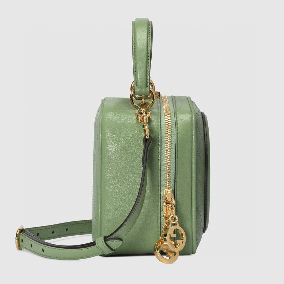 原厂皮 GUCCI 古驰 Blondie 饰圆形互扣式双G拉链 绿色 斜挎包 单肩包 手提包 女款 744434-1IV0G-3509