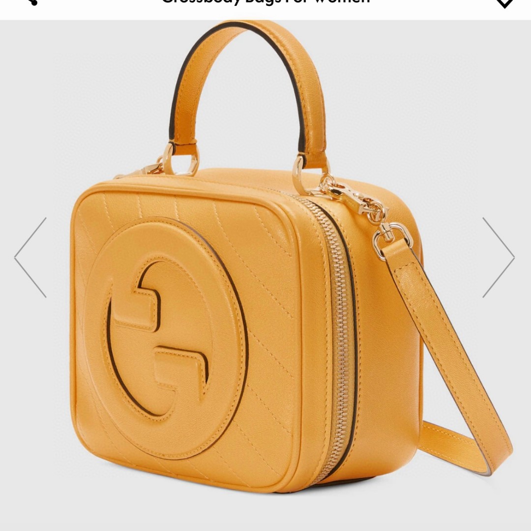 原厂皮 GUCCI 古驰 Blondie 饰圆形互扣式双G拉链 黄色 斜挎包 单肩包 手提包 女款 744434-1IV0G-7110