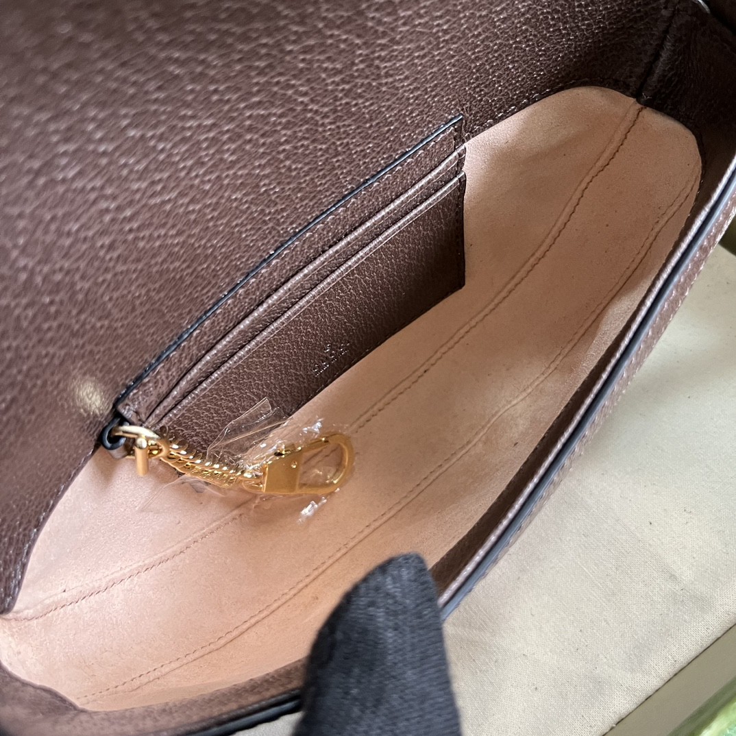 原厂皮 GUCCI 古驰 Ophidia 双G 徽标老花满印帆布拼接 棕色 斜挎包 单肩包 女款 757309-96IWG-8745