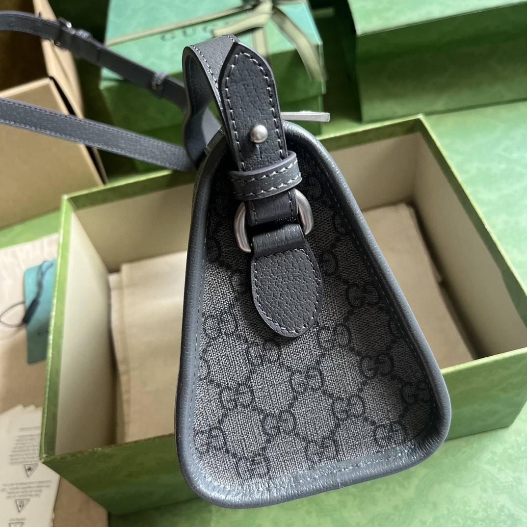 原厂皮 GUCCI 古驰 Ophidia 双G 徽标可调节肩带拉链 灰色 斜挎包 单肩包 邮差包 男女同款 752581-UULBN-1244