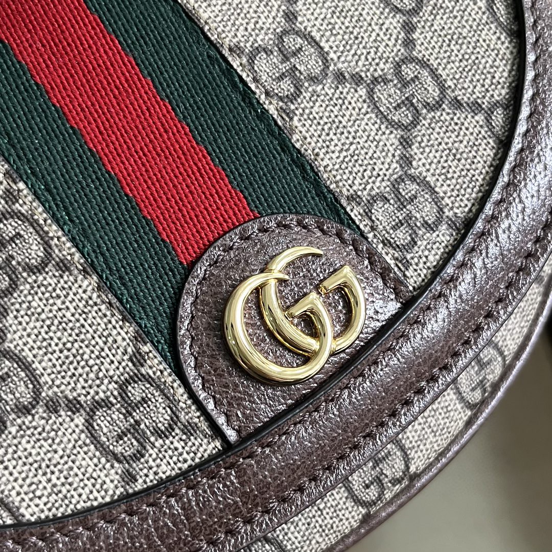 原厂皮 GUCCI 古驰 Ophidia 双G 徽标老花满印帆布拼接 棕色 斜挎包 单肩包 女款 757309-96IWG-8745