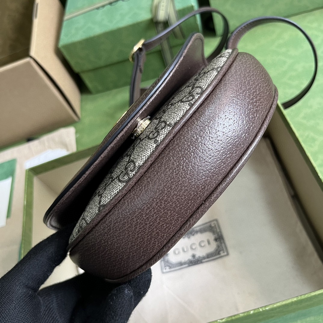 原厂皮 GUCCI 古驰 Ophidia 双G 徽标老花满印帆布拼接 棕色 斜挎包 单肩包 女款 757309-96IWG-8745