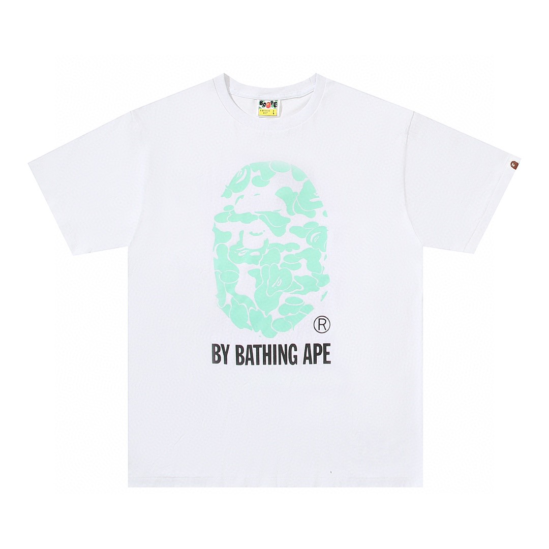 A BATHING APEA Bape 夜光迷彩猿人头图案 白色 圆领 T恤 短袖 夏款 男女同款 0ZXTEM110040I