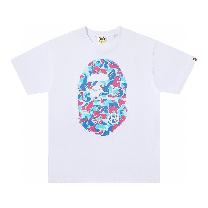 A BATHING APEA BAPE Marble Camo Big Ape Head Tee 猿人头图案印花 白色 黑色 圆领 T恤 短袖 夏款 男女同款 1I30-110-046