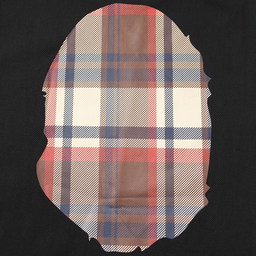 A BATHING APEA BAPE 格子猿人头图案印花 黑色 圆领 T恤 短袖 夏款 男女同款 0ZXTEM110049G