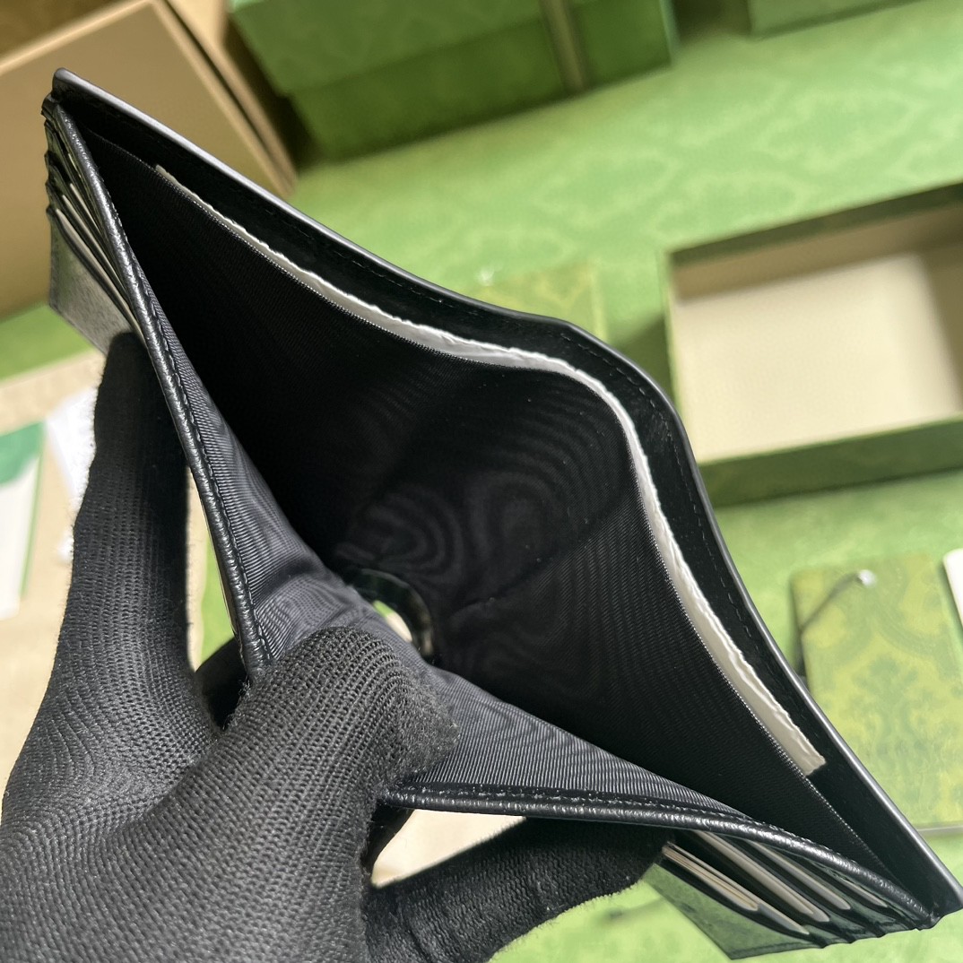 GUCCI 古驰 镂空互扣式双G徽标帆布拼皮革 短款 钱夹 钱包 黑色 男款 701420-K9GSG-9769