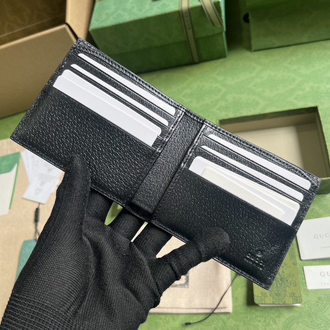GUCCI 古驰 镂空互扣式双G徽标帆布拼皮革 短款 钱夹 钱包 黑色 男款 701420-K9GSG-9769