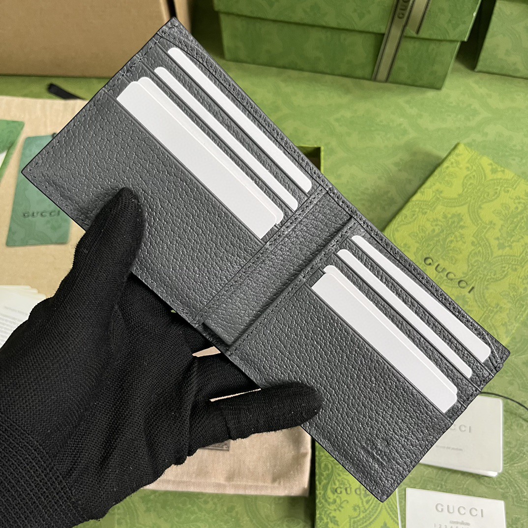 GUCCI 古驰 镂空互扣式双G徽标帆布拼皮革 短款 钱夹 钱包 灰色 男款 701420-K9GSN-1151