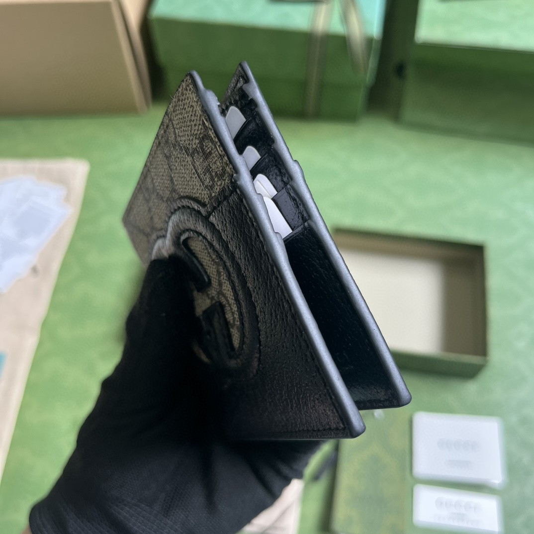 GUCCI 古驰 镂空互扣式双G徽标帆布拼皮革 短款 钱夹 钱包 黑色 男款 701420-K9GSG-9769