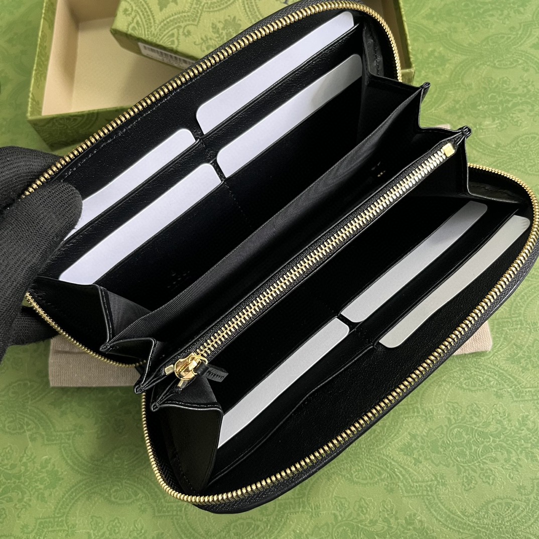 GUCCI 古驰 Blondie 金标Logo拉链 长款 钱夹 钱包 卡包 黑色 女款 725216-UXX0G-1000