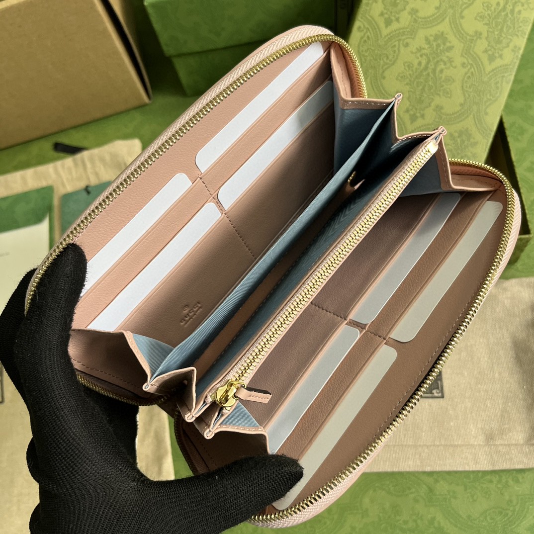 GUCCI 古驰 Blondie 金标Logo拉链 长款 钱夹 钱包 卡包 粉色 女款