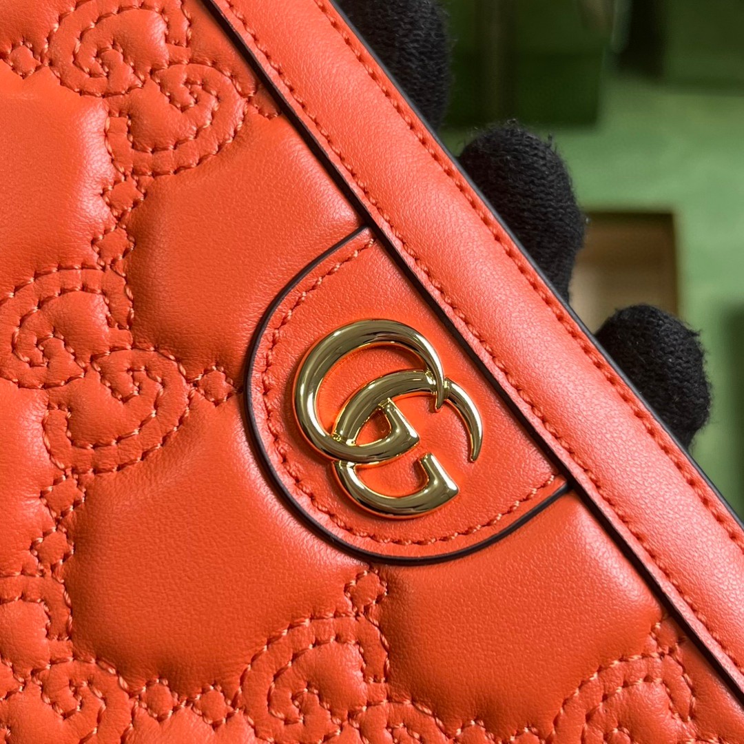 GUCCI 古驰 金属饰面拉链开合双G络缝长款 皮革 钱夹 钱包 卡包 橙色 女款 723784-UM8IG-7519