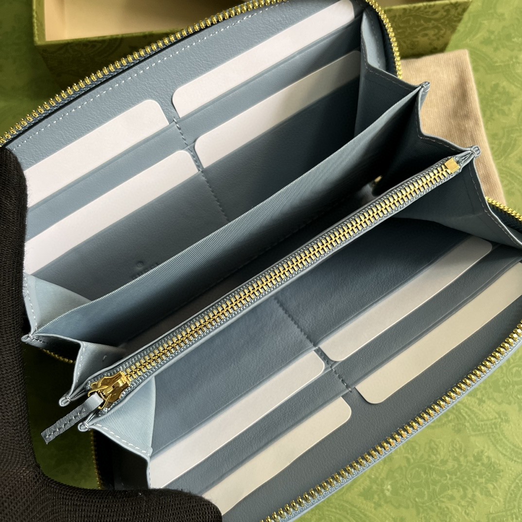 GUCCI 古驰 Blondie 金标Logo拉链 长款 钱夹 钱包 卡包 蓝色 女款 725216-UXX0G-4914