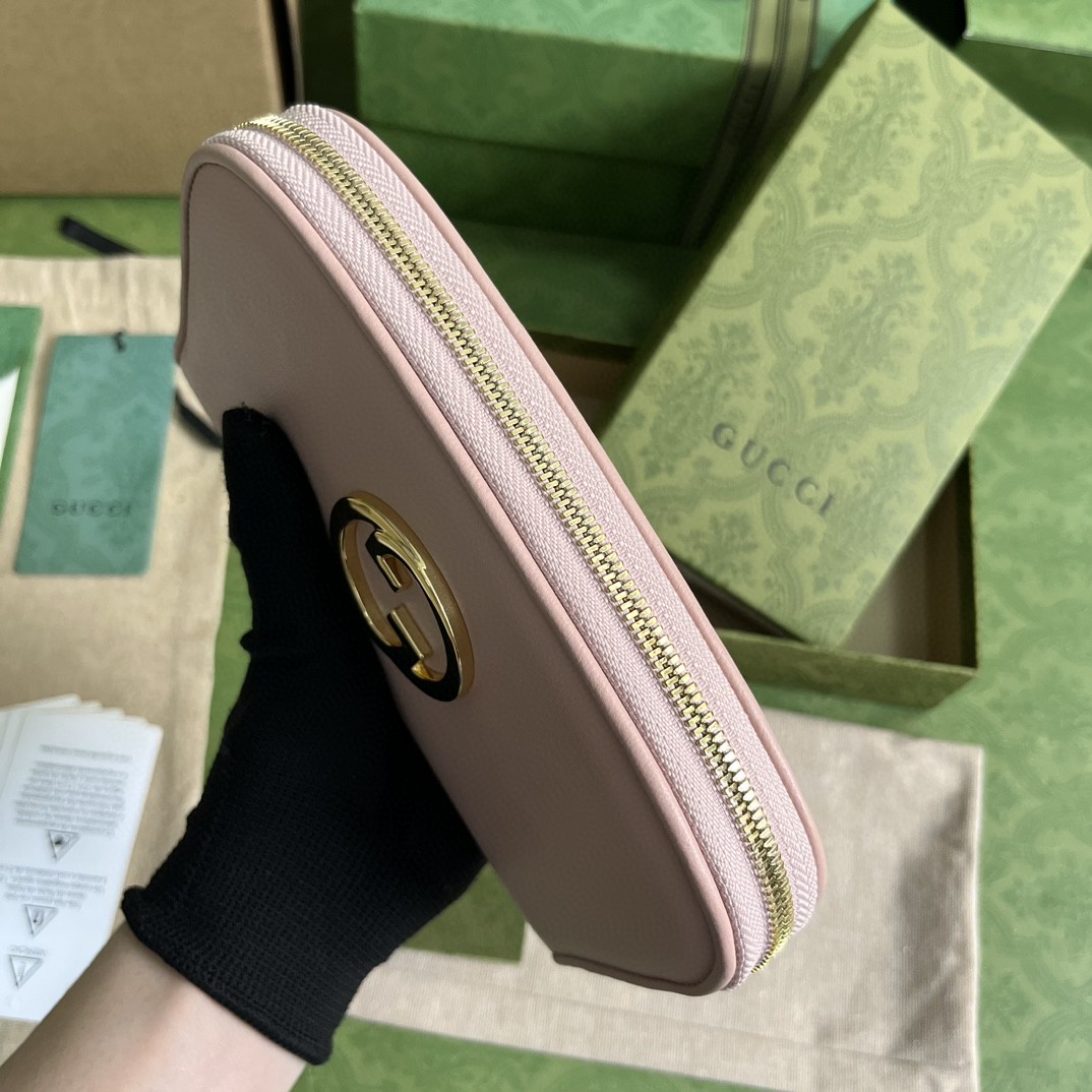 GUCCI 古驰 Blondie 金标Logo拉链 长款 钱夹 钱包 卡包 粉色 女款