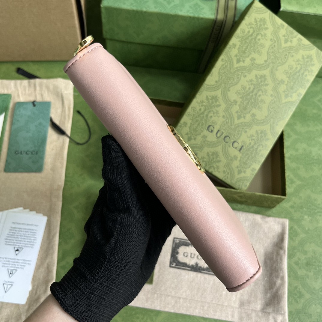 GUCCI 古驰 Blondie 金标Logo拉链 长款 钱夹 钱包 卡包 粉色 女款