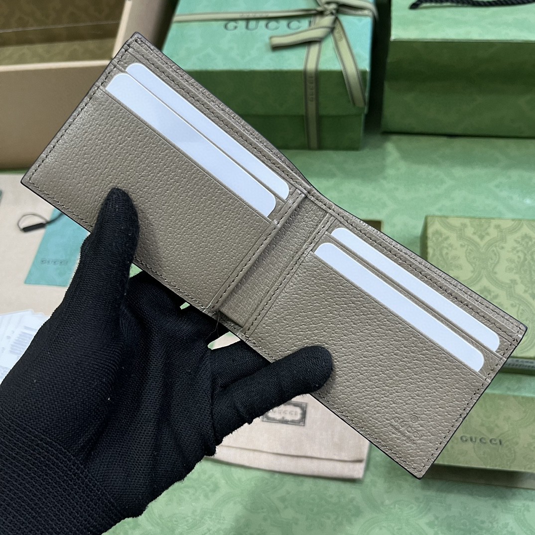 GUCCI 古驰 GG Marmont 马蒙银标 Logo 皮革 双折 短款 钱夹 钱包 灰色 男女同款