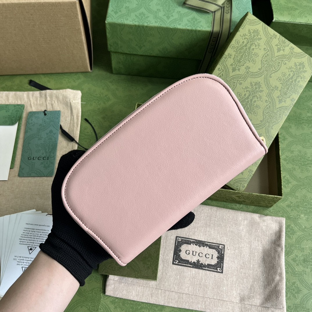 GUCCI 古驰 Blondie 金标Logo拉链 长款 钱夹 钱包 卡包 粉色 女款