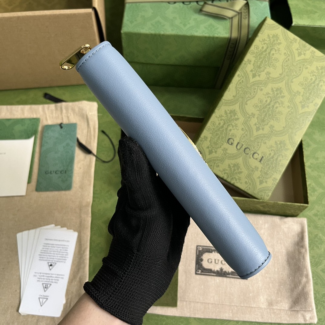 GUCCI 古驰 Blondie 金标Logo拉链 长款 钱夹 钱包 卡包 蓝色 女款 725216-UXX0G-4914