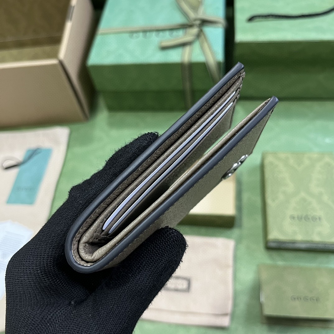 GUCCI 古驰 GG Marmont 马蒙银标 Logo 皮革 双折 短款 钱夹 钱包 灰色 男女同款