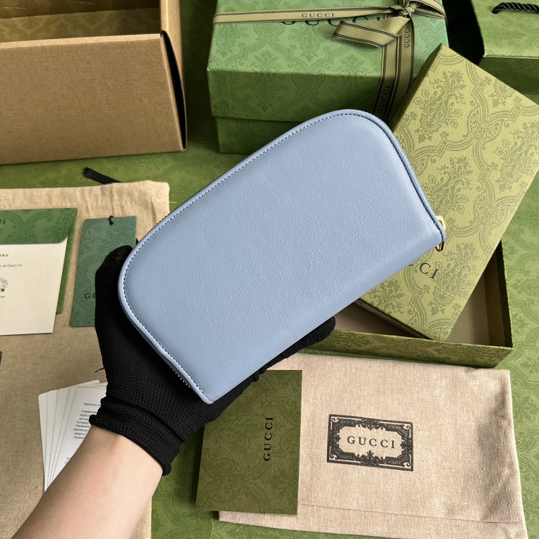 GUCCI 古驰 Blondie 金标Logo拉链 长款 钱夹 钱包 卡包 蓝色 女款 725216-UXX0G-4914