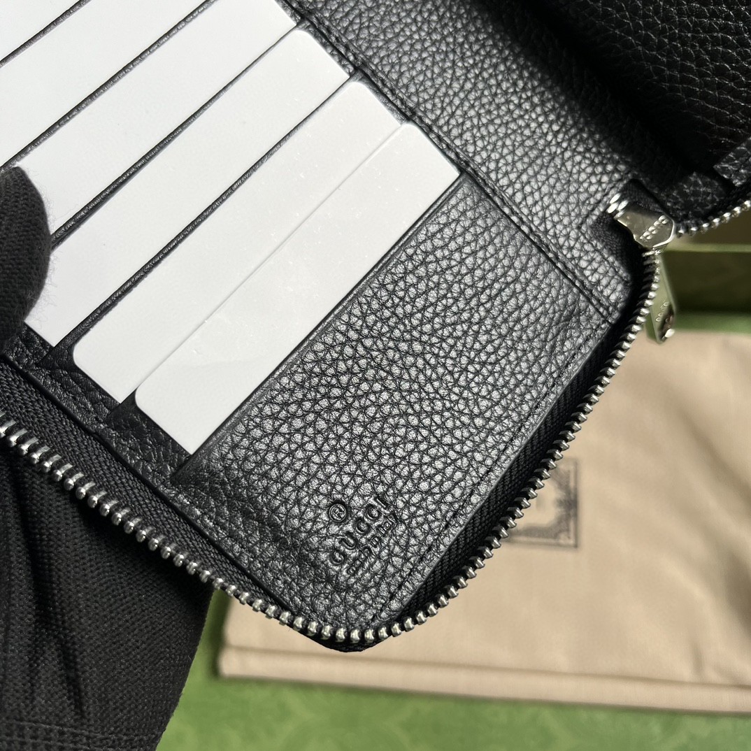 GUCCI 古驰 双G徽标压印拉链开合 皮革 长款 钱夹 钱包 卡包 黑色 男女同款 