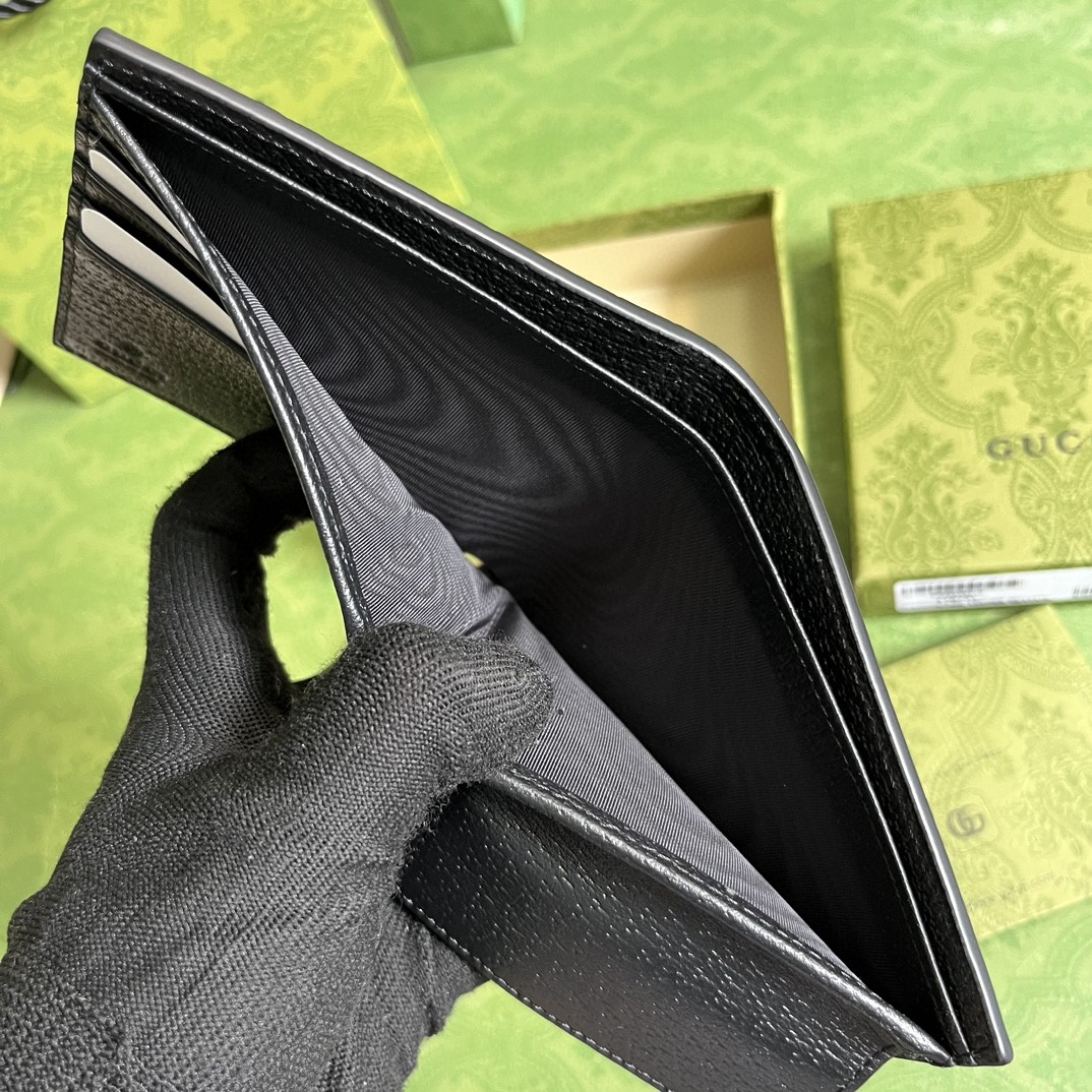 GUCCI 古驰 Horsebit 金色金属马衔扣对折皮革 内有零钱小袋 短款 钱夹 钱包 黑色 男女同款