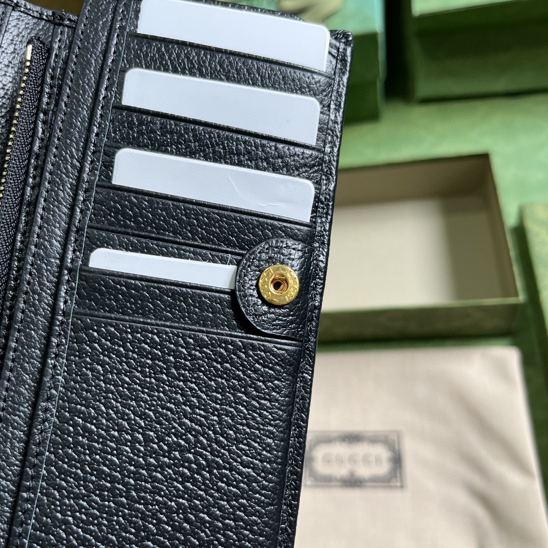 GUCCI 古驰 Horsebit 金色金属马衔扣皮革 长款 钱夹 钱包 卡包 黑色 男女同款